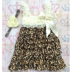 Φόρεμα για κορίτσι Cream & Leopard με κορδέλα