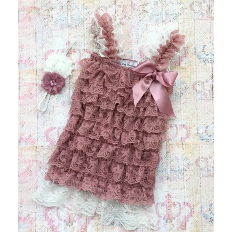 Romper ''Ivory & Dusty pink" με κορδελα 