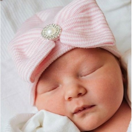σκουφακι "Newborn'' Pink with rhinestone