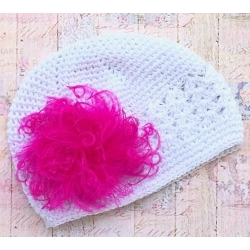 Πλεκτo σκουφακι White & fuchsia marabou 