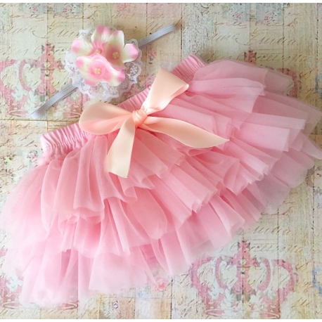 Κάλυμμα Πάνας Tutu Baby pink vintage με Κορδέλα Μαλλιών