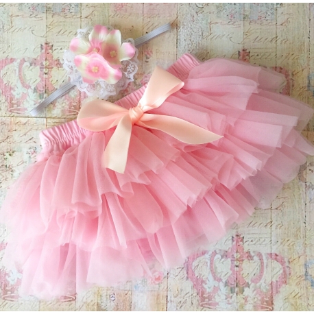 Κάλυμμα Πάνας Tutu Baby pink vintage με Κορδέλα Μαλλιών