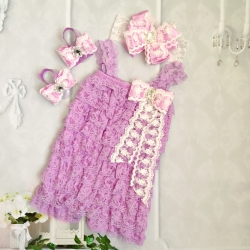 Premium lace romper set Lavender