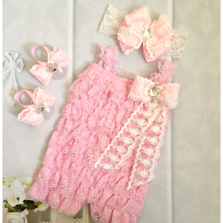 Premium lace romper set Baby pink