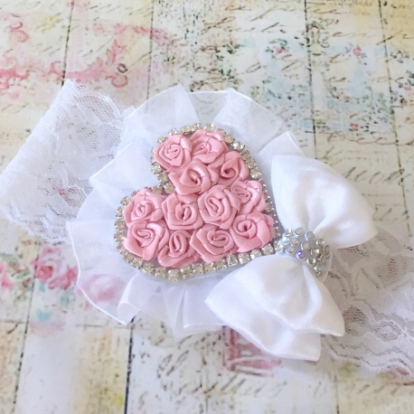 κορδελα βαπτισης Dusty Pink rosette heart