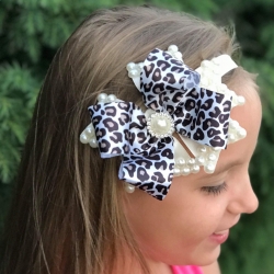 κορδελα μαλλιων Leopard bow with pearls