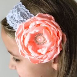 Κορδελα μαλλιων Peach rhinestone flower