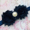 Κορδελα "shabby navy blue roses"