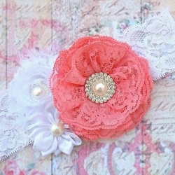 κορδελα μαλλιων "Coral pink bouquet"