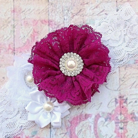 κορδελα μαλλιων " Plum lace bouquet" 