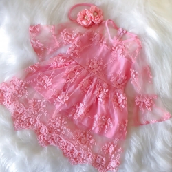 Βρεφικό φόρεμα Coral pink lace