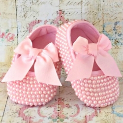 Βαπτιστικα παπουτσια με περλες Pink