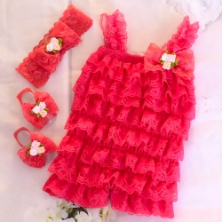 Premium lace romper set Watermelon