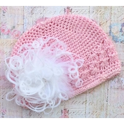 Πλεκτo σκουφακι Pink & white marabou 