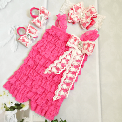 Premium lace romper set Light fuchsia