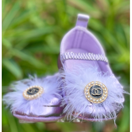 χειροποίητα Βρεφικά Παπουτσάκια Lavender Marabou