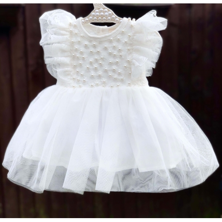Βαπτιστικό φόρεμα για κορίτσι ιβουάρ με πέρλες
