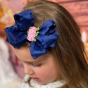 Κορδέλα μαλλιών φιόγκο Navy with roses