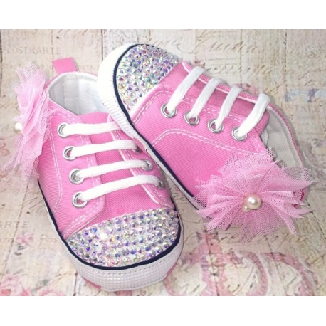 βρεφικά παπούτσια αγκαλιάς για κορίτσι ροζ με στρας