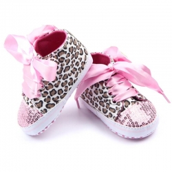βρεφικά παπούτσια αγκαλιάς για κορίτσι λεοπάρ σε ροζ