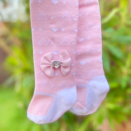Βρεφικό καλσόν για κορίτσι Diamante bow σε ροζ