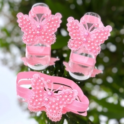 Σανδάλια βάπτισης για κορίτσι butterfly με ροζ πέρλες και κορδέλα μαλλιών