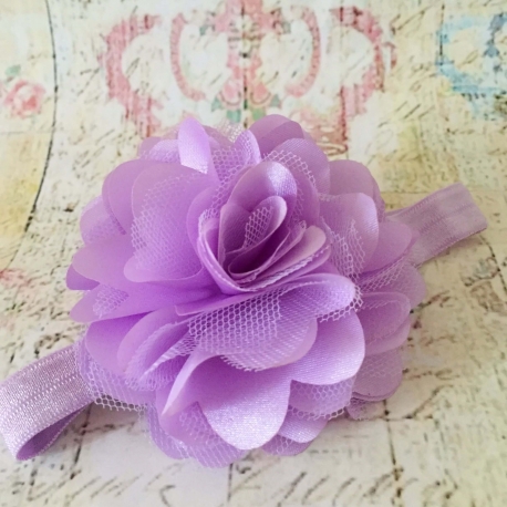 κορδέλα μαλλιών για κορίτσι satin tulle flower lavender