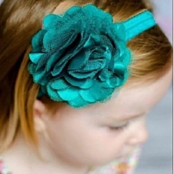 βρεφική κορδέλα μαλλιών Peacock satin tulle flower