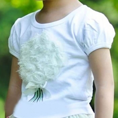 Κοντομάνικη λευκή μπλούζα για κορίτσι με απλικέ λουλούδι