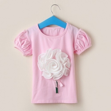 Παιδική κοντομάνικη μπλούζα για κορίτσι ροζ με απλικέ