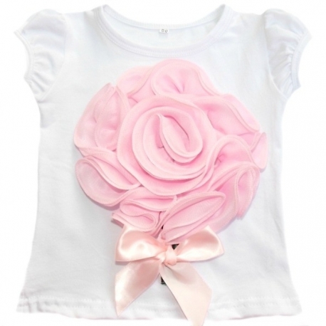 Παιδική λευκή μπλούζα για κορίτσι με απλικέ baby pink