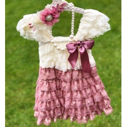 Φόρεμα για κορίτσι Vintage με δαντέλα Cream with Dusty pink