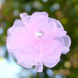Χειροποίητο Κλιπ Κοκαλάκι Μαλλιών για Κορίτσι με Λουλούδι οργάντζα σε ροζ χρώμα