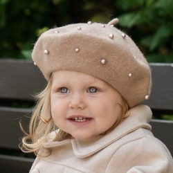 Μάλλινο καπέλο μπερές για κορίτσι με πέρλες μπεζ