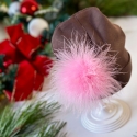 Σκουφάκι pom pom για κορίτσι brown with pink marabou