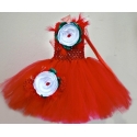 Φορεμα "Red &white flower" με κορδελα