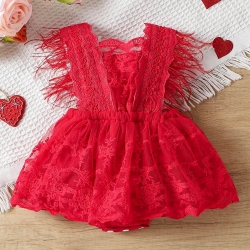 Βρεφικό Κόκκινο Φόρεμα με Φτερά και Δαντέλα