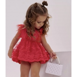 Βρεφικό Κόκκινο Φόρεμα με Φτερά και Δαντέλα