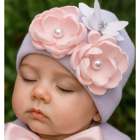Σκουφάκι για μωρό Light pink bouquet