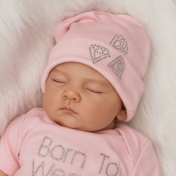 Σκουφάκι για κορίτσι ροζ με στράς διαμάντι