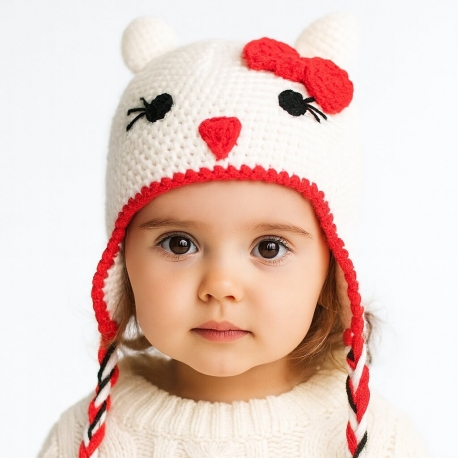 χειροποίητο πλεκτό σκουφάκι Hello Kitty