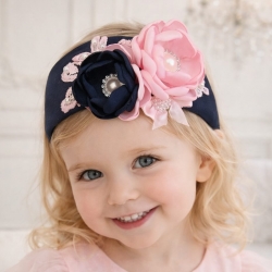 Χειροποίητη κορδέλα μαλλιών για κορίτσι"Navy with baby pink" 
