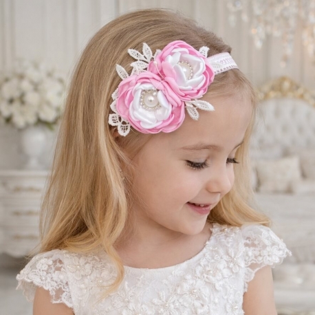 κορδελα μαλλιων Exclusive Pink with White Flowers 
