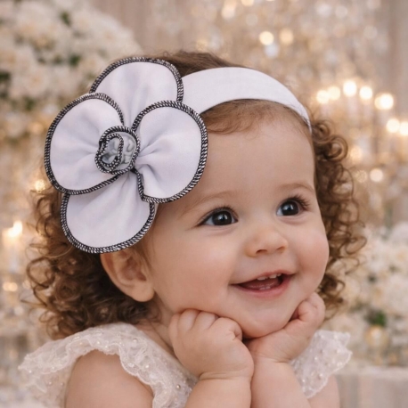 Βρεφική Βαμβακερή Κορδέλα Μαλλιών Λευκό Μεγάλο Λουλούδι