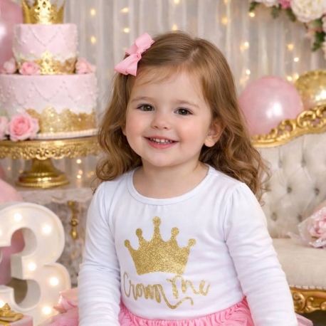 Λευκό βαμβακερό μπλουζάκι κοριτσιού με χρυσή glitter κορώνα
