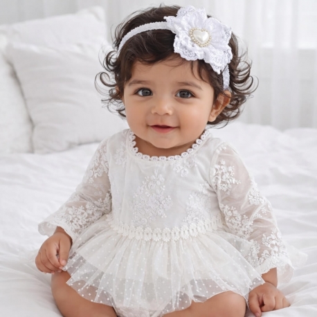 Βρεφικό φορμάκι tutu δαντέλας με κορδέλα μαλλιών