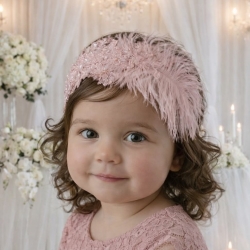 Κορδέλα Μαλλιών Σάπιο Μήλο με Φτερά, Δαντέλα και Πέρλες