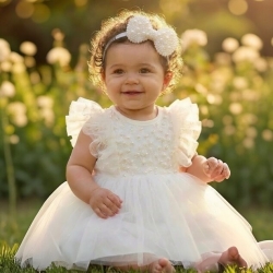 Βαπτιστικό φόρεμα για κορίτσι ιβουάρ με πέρλες