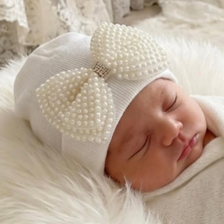 Σκουφάκι για Νεογέννητο Κορίτσι Pearl bow