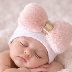 Σκουφάκι Νεογέννητου Μεγάλο Γούνινο Ροζ Φιόγκο